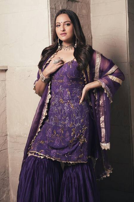 Shop_Itrh_Purple Chanderi Kurta Sharara Set_Online_at_Aza_Fashions