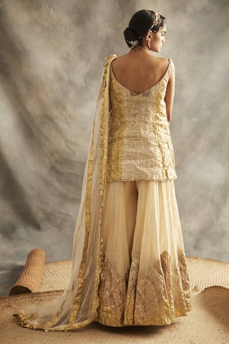 Shop Itrh Gold Cotton, Organza, Shantoon, Silk Chanderi Zari Kurta And Palazzo Set at Aza Fashions Shop_Itrh_Gold Cotton, Organza, Shantoon, Silk Chanderi Zari Kurta And Palazzo Set_at_Aza_Fashions