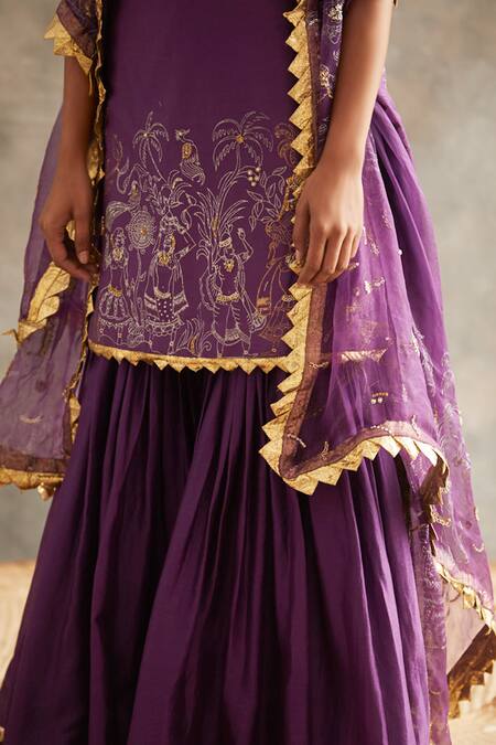 Buy Itrh Purple Silk Chanderi Kurta And Sharara Set Online at Aza Fashions Buy_Itrh_Purple Silk Chanderi Kurta And Sharara Set_Online_at_Aza_Fashions