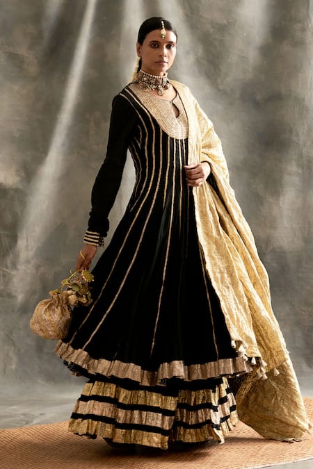 Women Premium Rayon Black Colour Anarkali Gown With latkan And Tassless( Black)