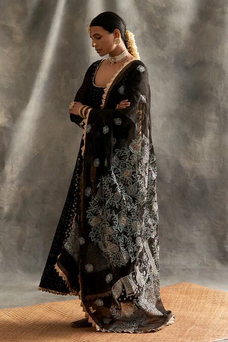 Itrh_Black Embroidered Anarkali Set_Online_at_Aza_Fashions