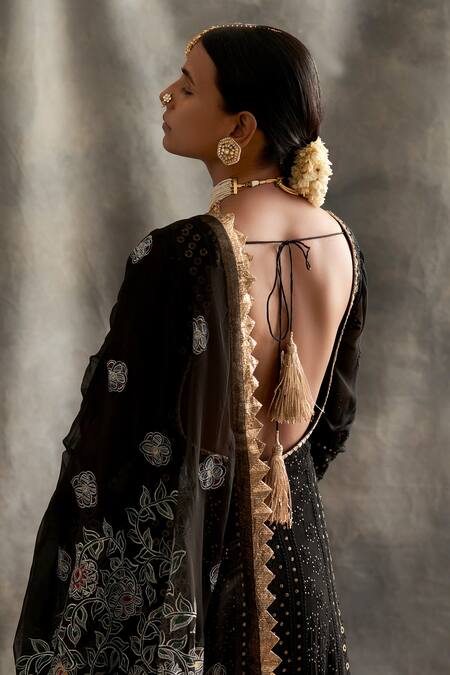 Shop_Itrh_Black Embroidered Anarkali Set_Online_at_Aza_Fashions