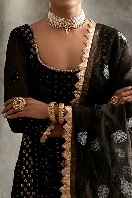 Itrh_Black Embroidered Anarkali Set_at_Aza_Fashions