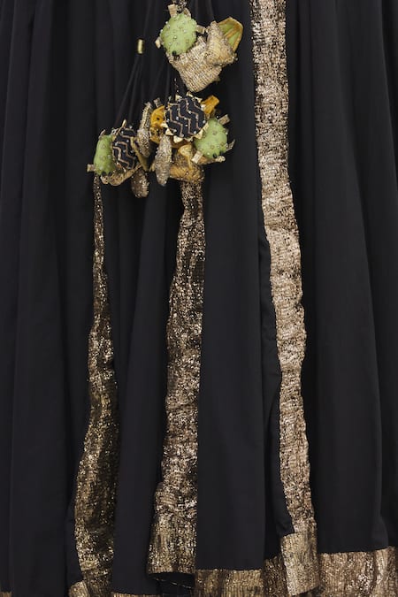 Itrh_Black V Neck Embroidered Angarkha With Dupatta_at_Aza_Fashions