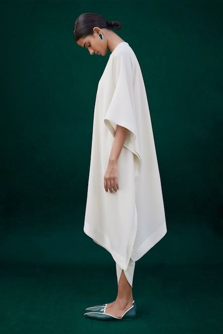 Ampm_Ivory Wool 140gm Cord Work Cape Open, Inner V Neck Adara And Dhoti Pant Set_Online_at_Aza_Fashions