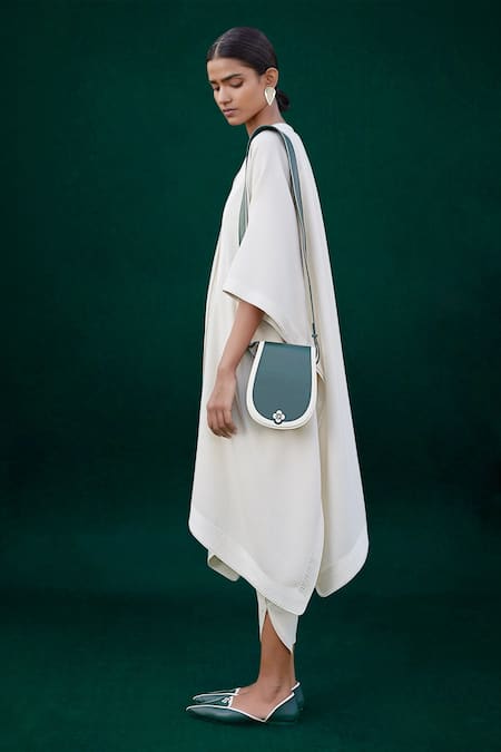 Shop_Ampm_Ivory Wool 140gm Cord Work Cape Open, Inner V Neck Adara And Dhoti Pant Set_Online_at_Aza_Fashions