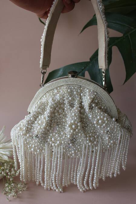 Nayaab By Sonia White Pearls, Stones Embroidered Clutch Online at Aza Fashions Nayaab By Sonia_White Pearls, Stones Embroidered Clutch _Online_at_Aza_Fashions
