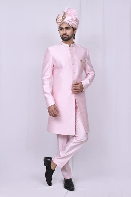 Khwaab by Sanjana Lakhani Pink Art Silk Full Sleeve Sherwani Set