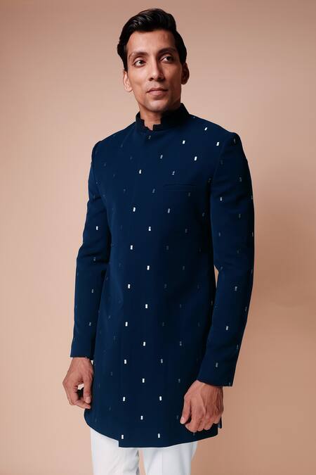 Buy Tisa - Men Blue Viscose Polyester Embroidered Cut Dana Work Stack Pattern Bandhgala Set Online at Aza Fashions Buy_Tisa - Men_Blue Viscose Polyester Embroidered Cut Dana Work Stack Pattern Bandhgala Set_Online_at_Aza_Fashions