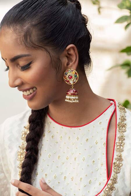 Shop Nikasha White Crepe, Banarasi Woven Cotton Round Kurta And Dhoti Pant Set Online at Aza Fashions Shop_Nikasha_White Crepe, Banarasi Woven Cotton Round Kurta And Dhoti Pant Set _Online_at_Aza_Fashions