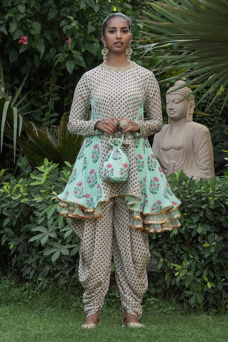 Buy LASHKARAA Pink Velvet Off Shoulder Crop Top Dhoti Pant Set Online  Aza  Fashions