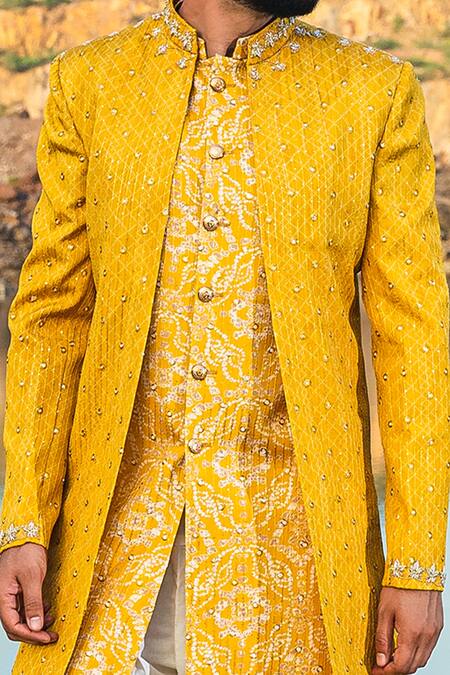 Soniya G_Yellow Silk Zari Work Embroidered Jacket Dhoti Pant Set_at_Aza_Fashions