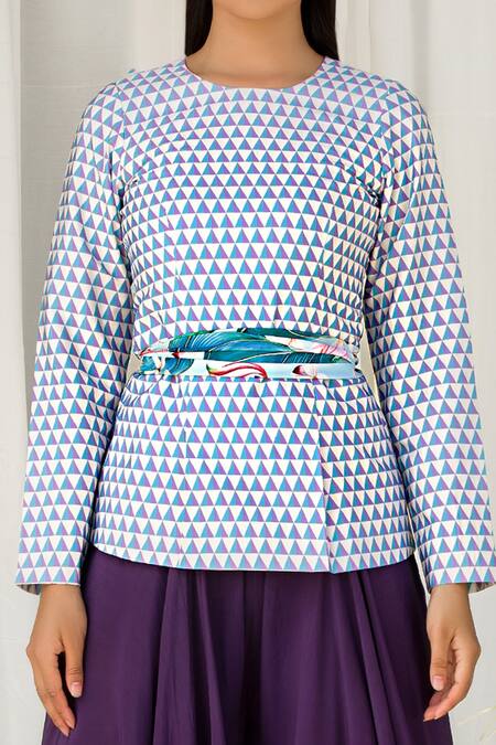 Izzumi Mehta Blue Crepe Round Printed Tunic And Palazzo Set Online at Aza Fashions Izzumi Mehta_Blue Crepe Round Printed Tunic And Palazzo Set _Online_at_Aza_Fashions