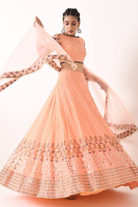 Pooja Rajgarhia Gupta_Pink Net, Georgette Boat Printed Lehenga Set _Online_at_Aza_Fashions