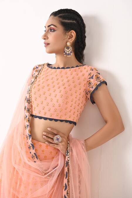 Buy_Pooja Rajgarhia Gupta_Pink Net, Georgette Boat Printed Lehenga Set _Online_at_Aza_Fashions