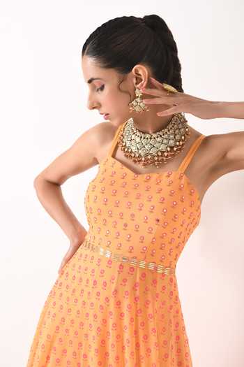 Buy Pooja Rajgarhia Gupta Orange Georgette Sweetheart Neck Printed Anarkali Online at Aza Fashions Buy_Pooja Rajgarhia Gupta_Orange Georgette Sweetheart Neck Printed Anarkali _Online_at_Aza_Fashions