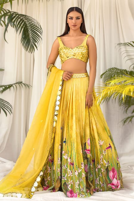 Yellow Printed Lehenga With Top & Dupatta – Punit Balana