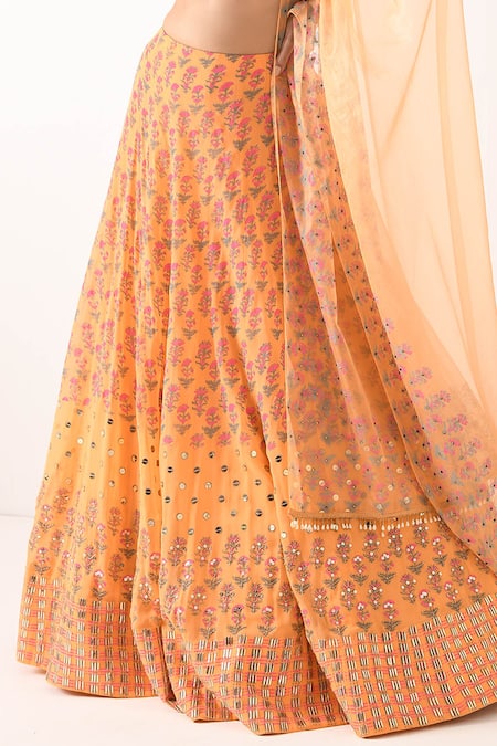 Shop Pooja Rajgarhia Gupta Orange Organza, Georgette Sweetheart Neck Printed Lehenga Set Online at Aza Fashions Shop_Pooja Rajgarhia Gupta_Orange Organza, Georgette Sweetheart Neck Printed Lehenga Set _Online_at_Aza_Fashions