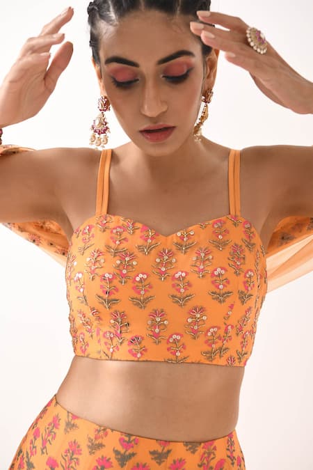 Buy Pooja Rajgarhia Gupta Orange Organza, Georgette Sweetheart Neck Printed Lehenga Set Online at Aza Fashions Buy_Pooja Rajgarhia Gupta_Orange Organza, Georgette Sweetheart Neck Printed Lehenga Set _Online_at_Aza_Fashions