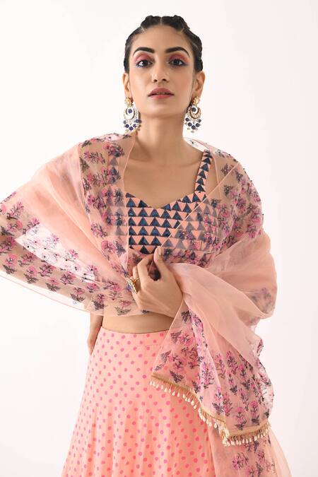 Buy_Pooja Rajgarhia Gupta_Pink Organza, Georgette Sweetheart Neck Embroidered Lehenga Set _Online_at_Aza_Fashions