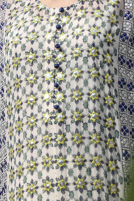 Pooja Rajgarhia Gupta_White Georgette Round Printed Kaftan Tunic And Pant Set _at_Aza_Fashions