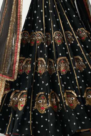 Itrh_Black Linen, Silk Organza, Lampi, Lining Reshma Bandhani Kala Lehenga Set_at_Aza_Fashions