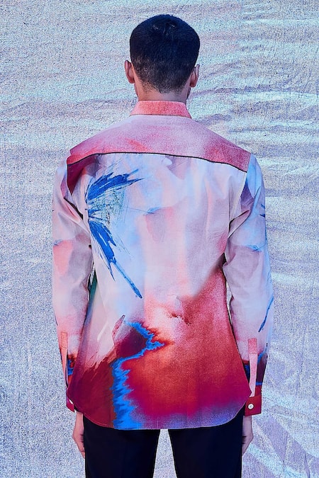 Line Out Line_Multi Color Cotton Poplin Print Abstract Splash Shirt_Online_at_Aza_Fashions