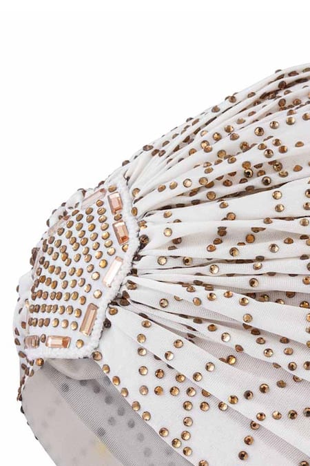 Shop_Hair Drama CO_Off White Rhinestone Embellished Turban _Online_at_Aza_Fashions