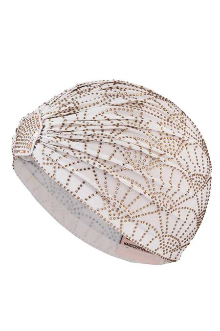 Hair Drama CO_Off White Rhinestone Embellished Turban _at_Aza_Fashions