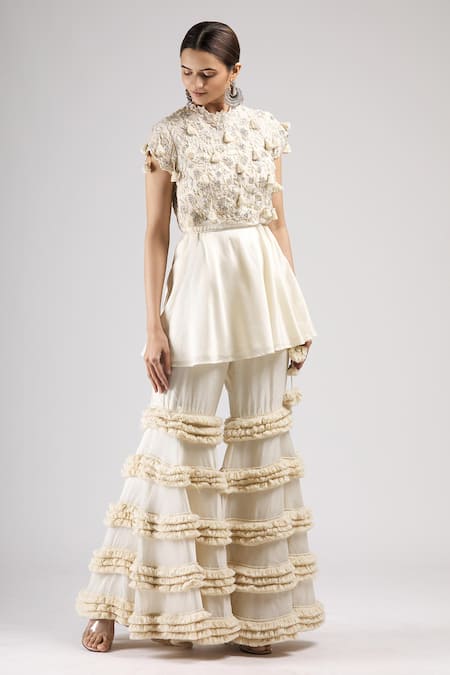 J By Jannat Embroidered Chanderi Kurta & Sharara Set 