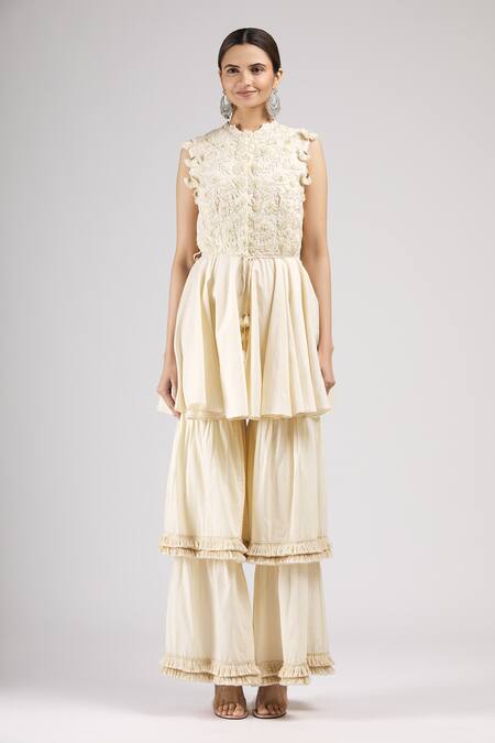 Buy J By Jannat White Cotton Round Embroidered Kurta And Sharara Set Online at Aza Fashions Buy_J By Jannat_White Cotton Round Embroidered Kurta And Sharara Set _Online_at_Aza_Fashions