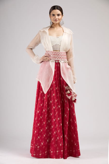 J by Jannat Organza Jacket & Printed Lehenga Set 