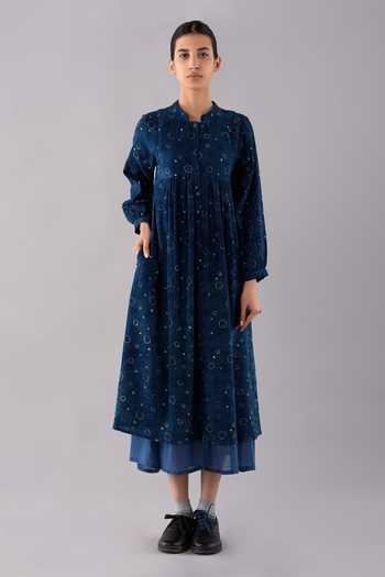 JAYATI GOENKA Blue Lining Voile Temari Hand Block Print Dyed Shirt Dress Online at Aza Fashions JAYATI GOENKA_Blue Lining Voile Temari Hand Block Print Dyed Shirt Dress _Online_at_Aza_Fashions