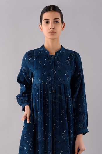 Buy JAYATI GOENKA Blue Lining Voile Temari Hand Block Print Dyed Shirt Dress Online at Aza Fashions Buy_JAYATI GOENKA_Blue Lining Voile Temari Hand Block Print Dyed Shirt Dress _Online_at_Aza_Fashions