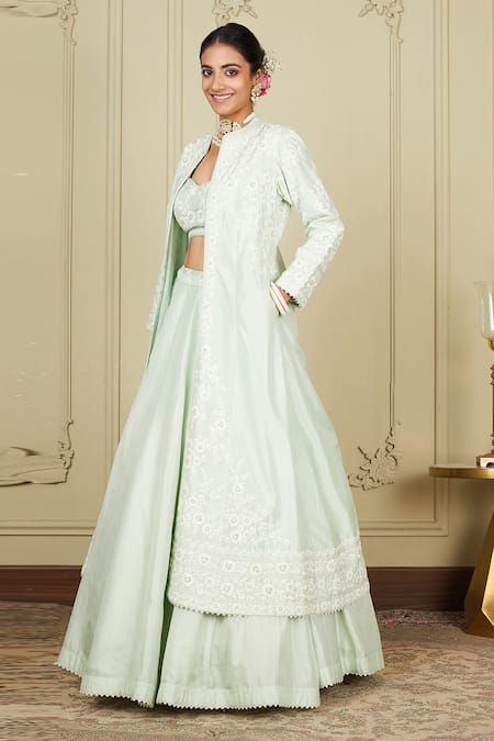 Sheetal Batra_Green Pure Habutai Dupatta Silk Organza Dori Zanira Embroidered Lehenga Set_Online_at_Aza_Fashions
