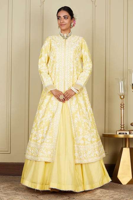 Shop_Sheetal Batra_Yellow Pure Habutai Dupatta Silk Organza Dori Work Jacket Zahria Lehenga Set_Online_at_Aza_Fashions