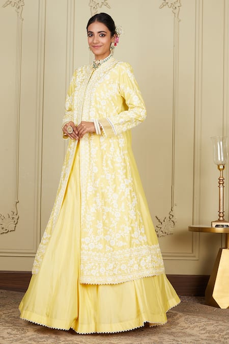 Sheetal Batra_Yellow Pure Habutai Dupatta Silk Organza Dori Work Jacket Zahria Lehenga Set_Online_at_Aza_Fashions
