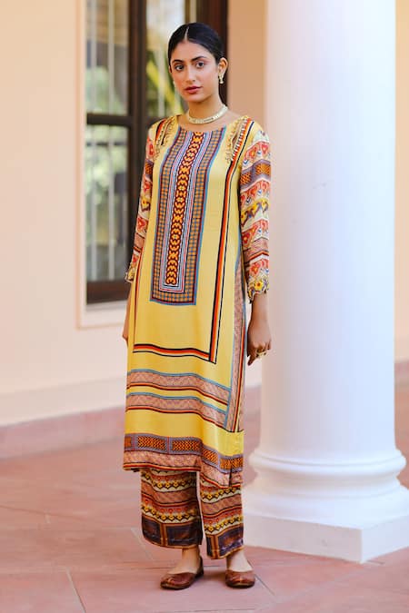Sage Saga Kurbat Printed Kurta & Palazzo Set 