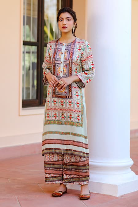 Sage Saga Kurbat Printed Kurta & Palazzo Set 