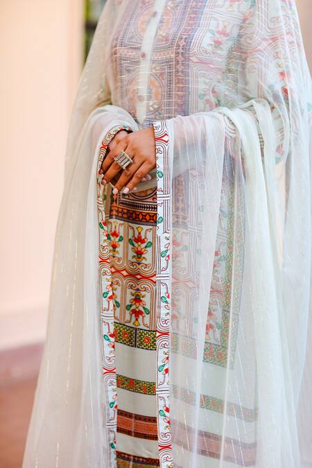 Shop_Sage Saga_Multi Color Chiffon, Silk Satin Blend Abstract Kurbat Printed Kurta Palazzo Set_Online_at_Aza_Fashions