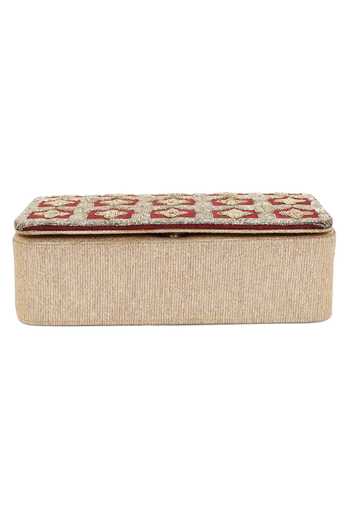 The Purple Sack_Maroon Embroidery Flap Clutch _Online_at_Aza_Fashions