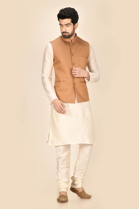 Buy Ethluxis Mens Peach and White Silk Blend Kurta Pyjama with Nehru Jacket,  36 Online at Best Prices in India - JioMart.