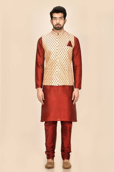 Shop_Nayantara Couture_Beige Silk Printed Bundi _Online_at_Aza_Fashions