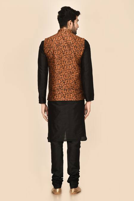 Shop Nayantara Couture Brown Silk Patchwork Printed Bundi And Kurta Set at Aza Fashions Shop_Nayantara Couture_Brown Silk Patchwork Printed Bundi And Kurta Set_at_Aza_Fashions