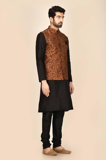Nayantara Couture Brown Silk Patchwork Printed Bundi And Kurta Set Online at Aza Fashions Nayantara Couture_Brown Silk Patchwork Printed Bundi And Kurta Set_Online_at_Aza_Fashions