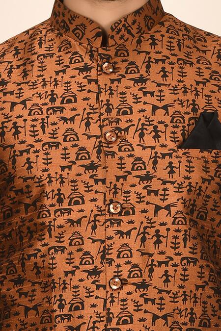 Nayantara Couture Brown Silk Patchwork Printed Bundi And Kurta Set at Aza Fashions Nayantara Couture_Brown Silk Patchwork Printed Bundi And Kurta Set_at_Aza_Fashions