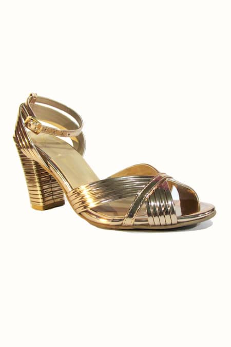 Sephyr Gold Fringe Pleated Ankle Strap Heels Online at Aza Fashions Sephyr_Gold Fringe Pleated Ankle Strap Heels _Online_at_Aza_Fashions