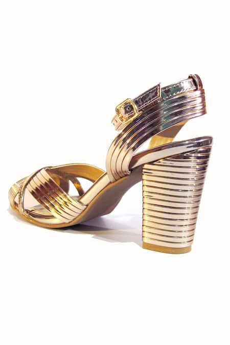 Buy Sephyr Gold Fringe Pleated Ankle Strap Heels Online at Aza Fashions Buy_Sephyr_Gold Fringe Pleated Ankle Strap Heels _Online_at_Aza_Fashions