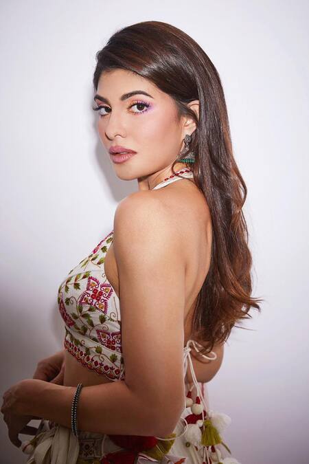 Buy_Punit Balana_White Cotton Halter Geometric Embroidered Lehenga Set _Online_at_Aza_Fashions