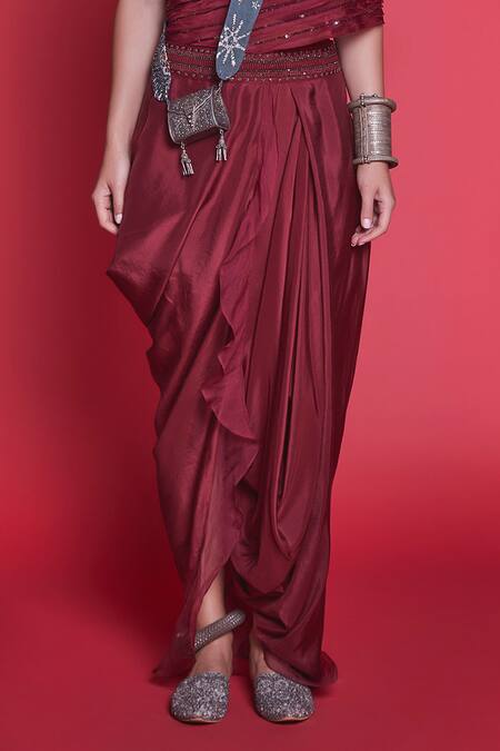 Shop_Jade By Monica & Karishma_Red Crepe Silk Embellished Top And Dhoti Pant Set  _Online_at_Aza_Fashions